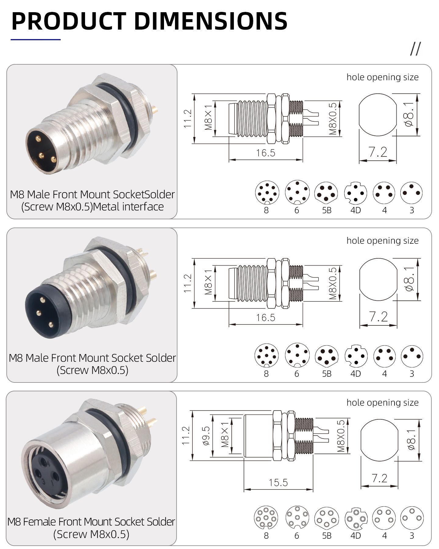 M8-M12-Brass-Socket-Screw-IP67-Waterproof-Metal-Panel-Mount-Connector