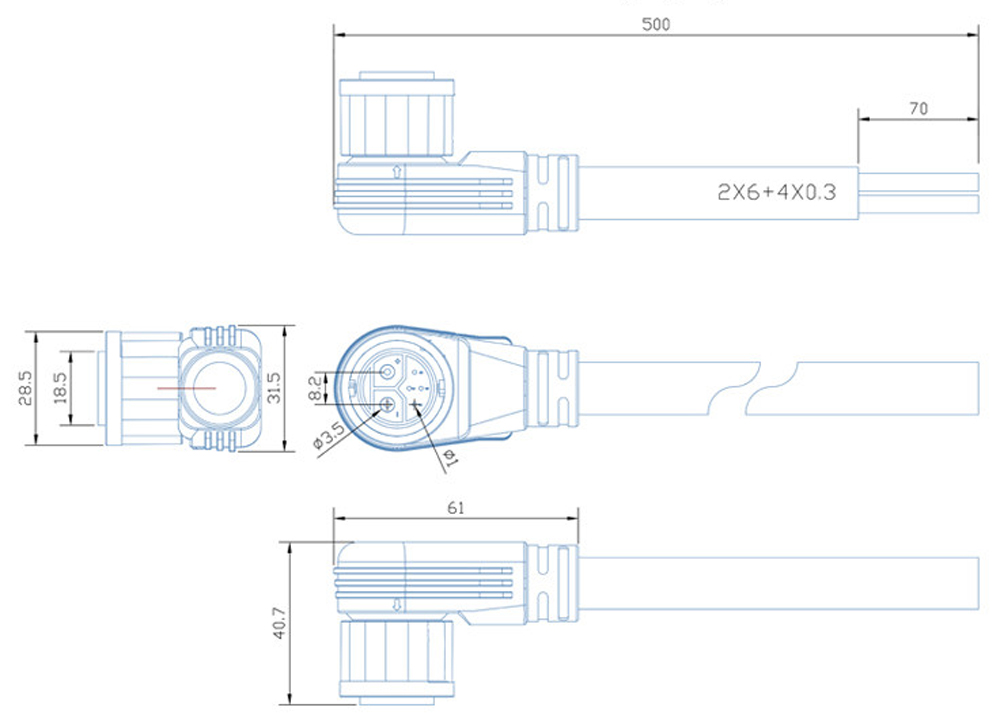 M23 Lithium Battery Connector Waterproof Cable 30-50A Charge Elbow 6 Flat Head 4 Flat Wire Harness (4)