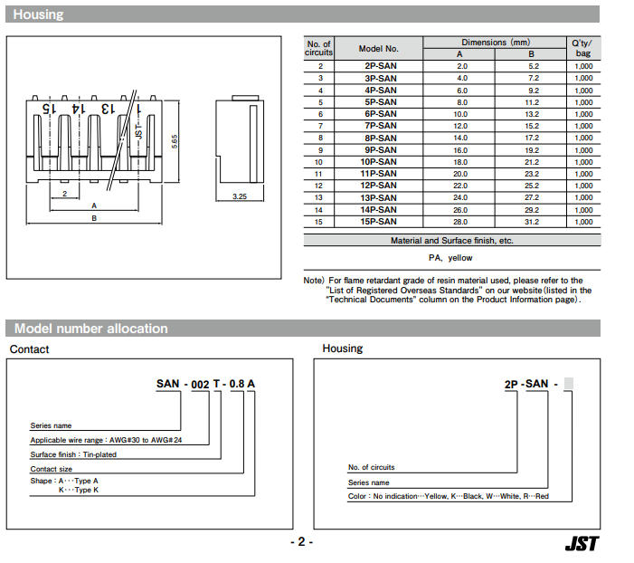 JST SAN Connector Cable Wire to Board Wiring Harness 2.0mm Electronic Wire 2P 3P 4P 5P