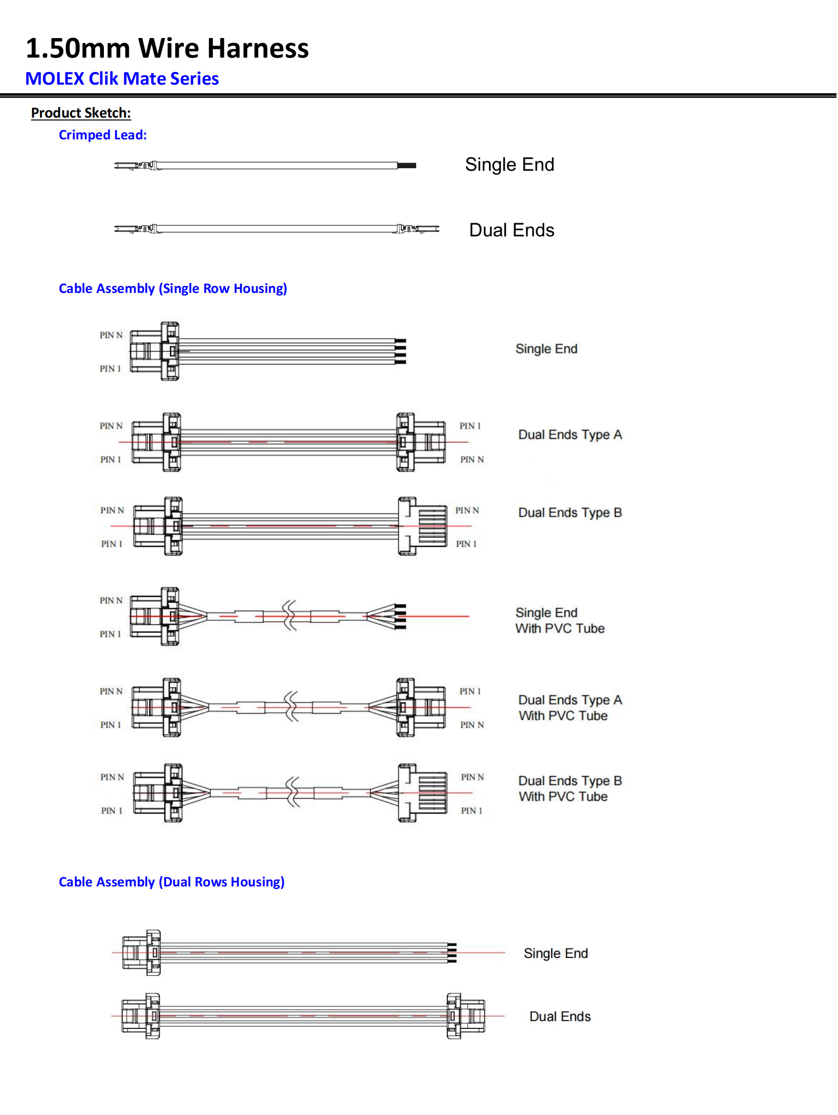 Molex5025790000 Male Connector Cable 1.5mm Pitch Crimp Terminal Wire for Medical Wiring Harness1