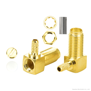 Gold Plated Right Angle SMA KW1.5 Coaxial Plug SMA Female Crimp Type for RG316 RG174