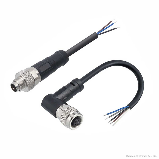 Industrial M9 Male To Pigtail Wire Connector Right Angle 4 Core Small Circular Connector Wire Harness