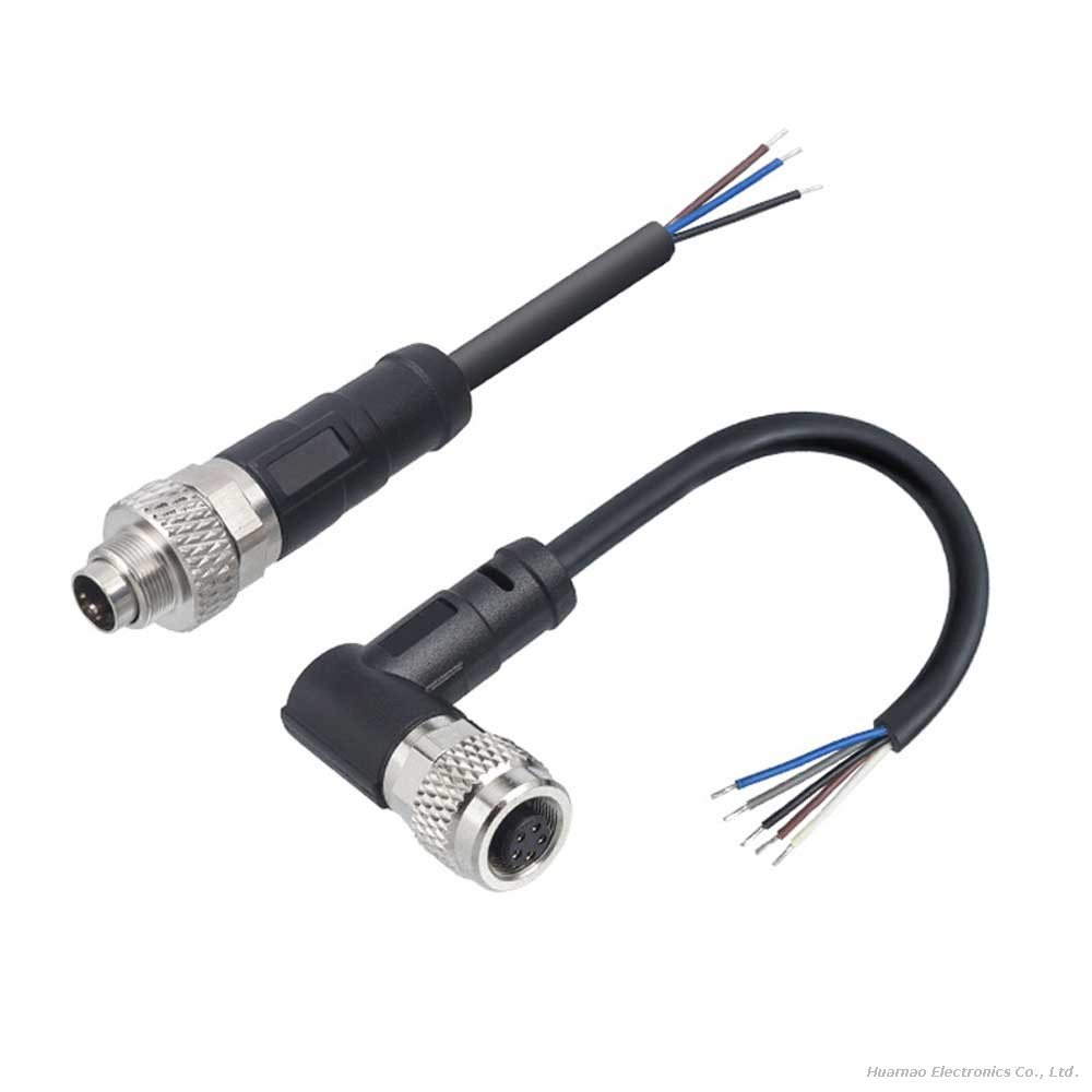 Industrial M9 Male To Pigtail Wire Connector Right Angle 4 Core Small Circular Connector Wire Harness