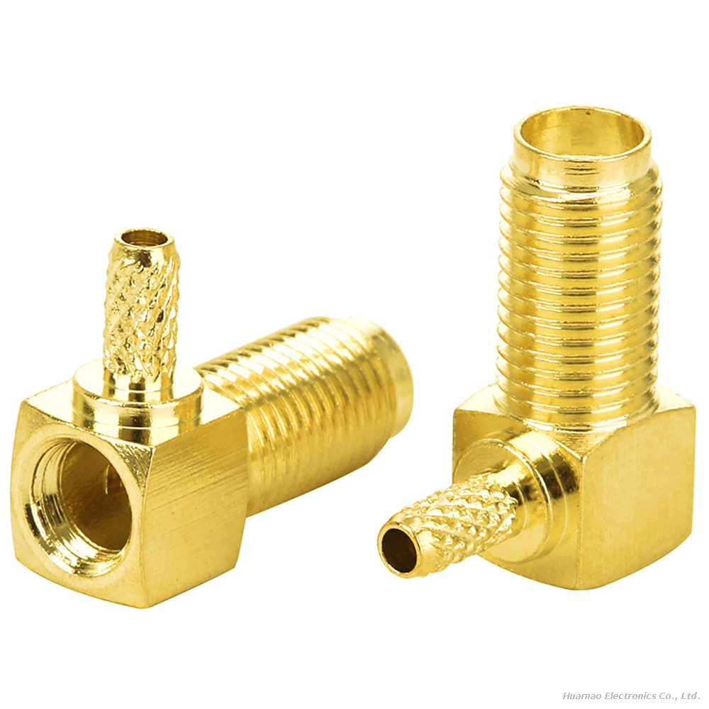Gold Plated Right Angle SMA KW1.5 Coaxial Plug SMA Female Crimp Type for RG316 RG174