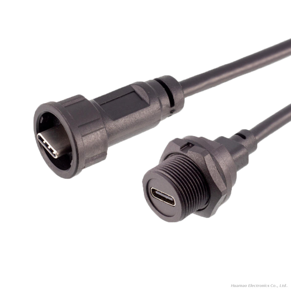 Type C Waterproof IP67 Male To Female Back Mount Receptacle Overmolded Cable