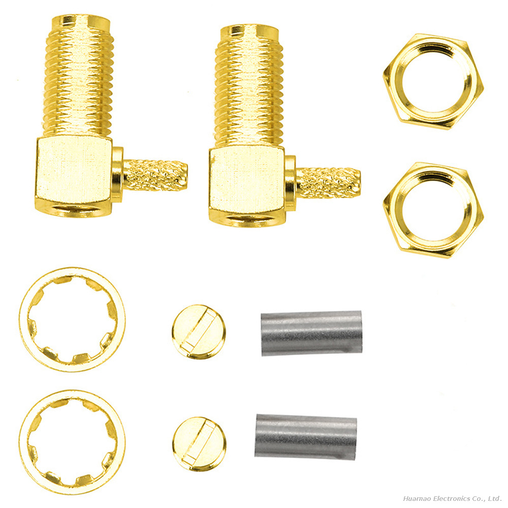 Gold Plated Right Angle SMA KW1.5 Coaxial Plug SMA Female Crimp Type for RG316 RG174