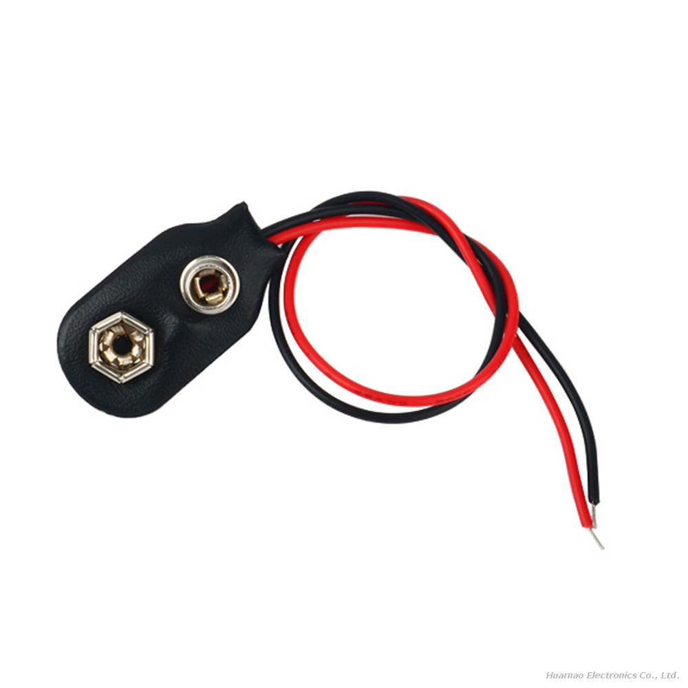 9V Battery Buckle Cable Black Leather With Lead T Type Terminal Connection Wire