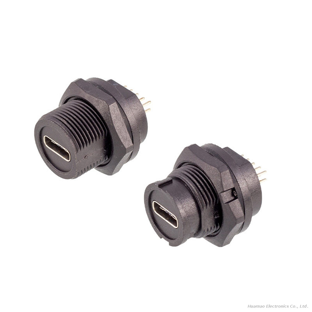 Type C Waterproof IP67 Male To Female Back Mount Receptacle Overmolded Cable