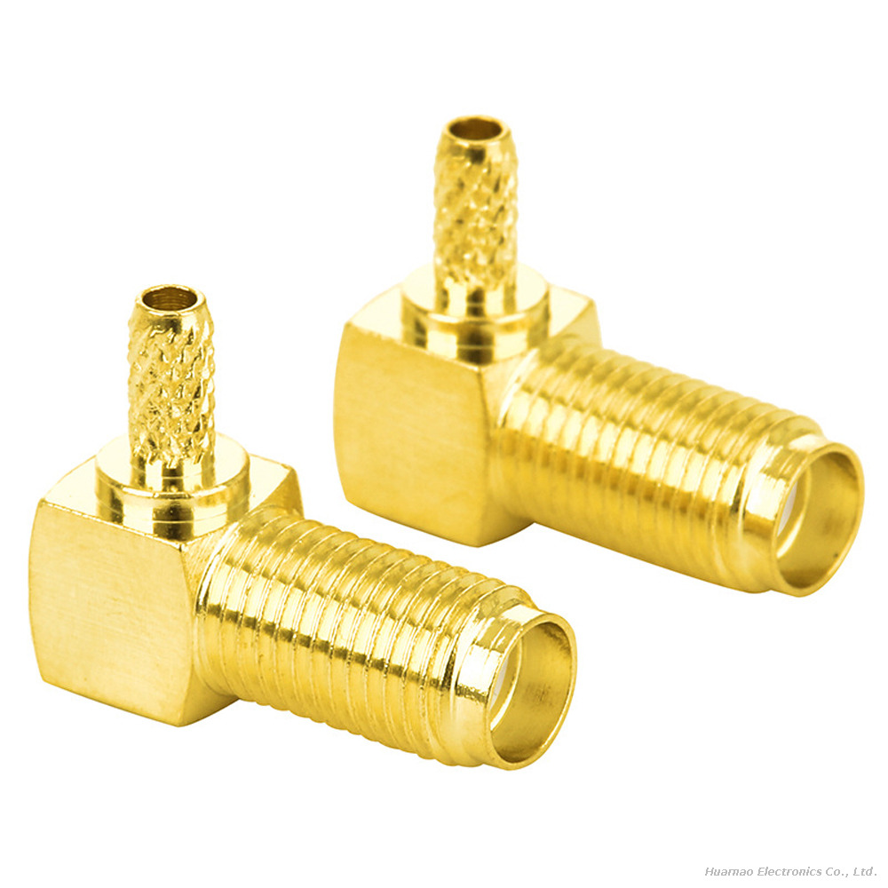 Gold Plated Right Angle SMA KW1.5 Coaxial Plug SMA Female Crimp Type for RG316 RG174