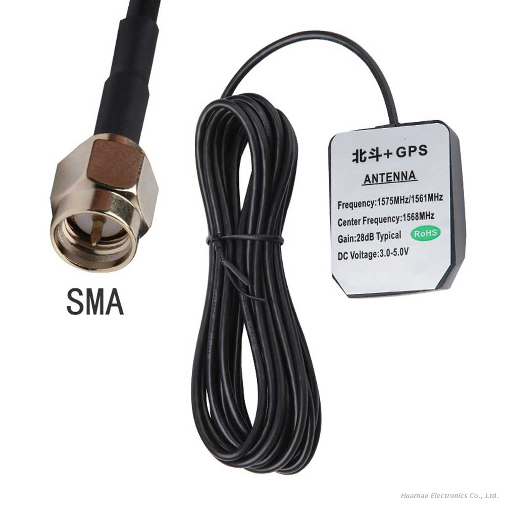 Automotive GPS/Beidou Antenna SMA Male Plug 3M Cable 28dB High Gain Vehicle Positioning Antenna