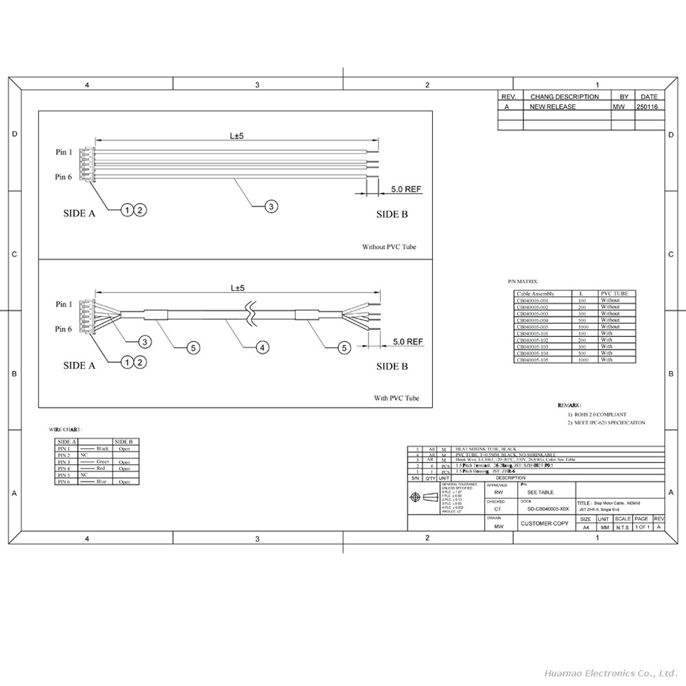 JST ZHR-6 Connector Cable SZH-002T-P0.5 Terminal Wire for Motor Servo Encoder Harness