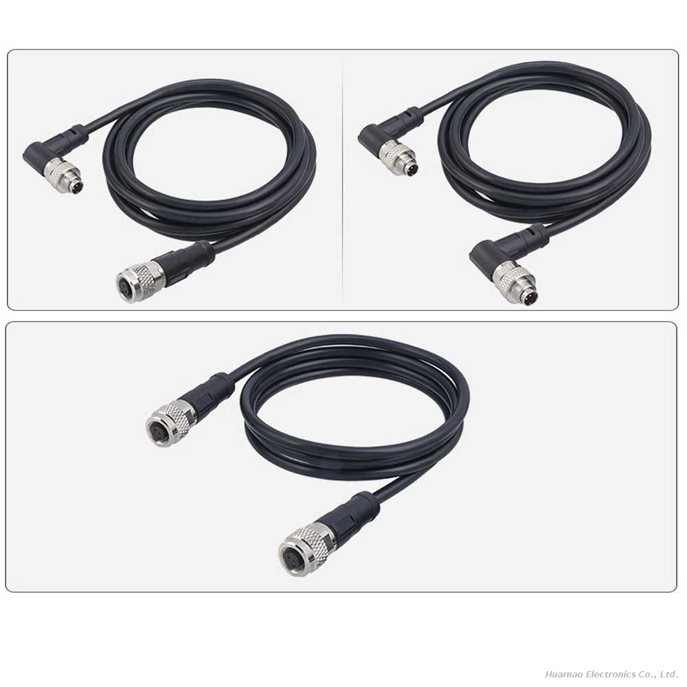 Industrial M9 Male To Pigtail Wire Connector Right Angle 4 Core Small Circular Connector Wire Harness