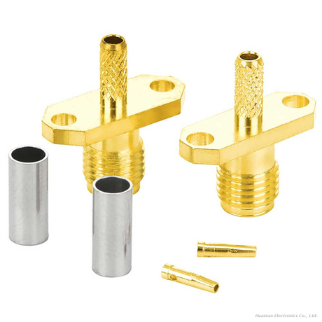 SMA Female Jack External Thread Inner Hole 2-Hole Flange Mount Gold Plated RF Connector