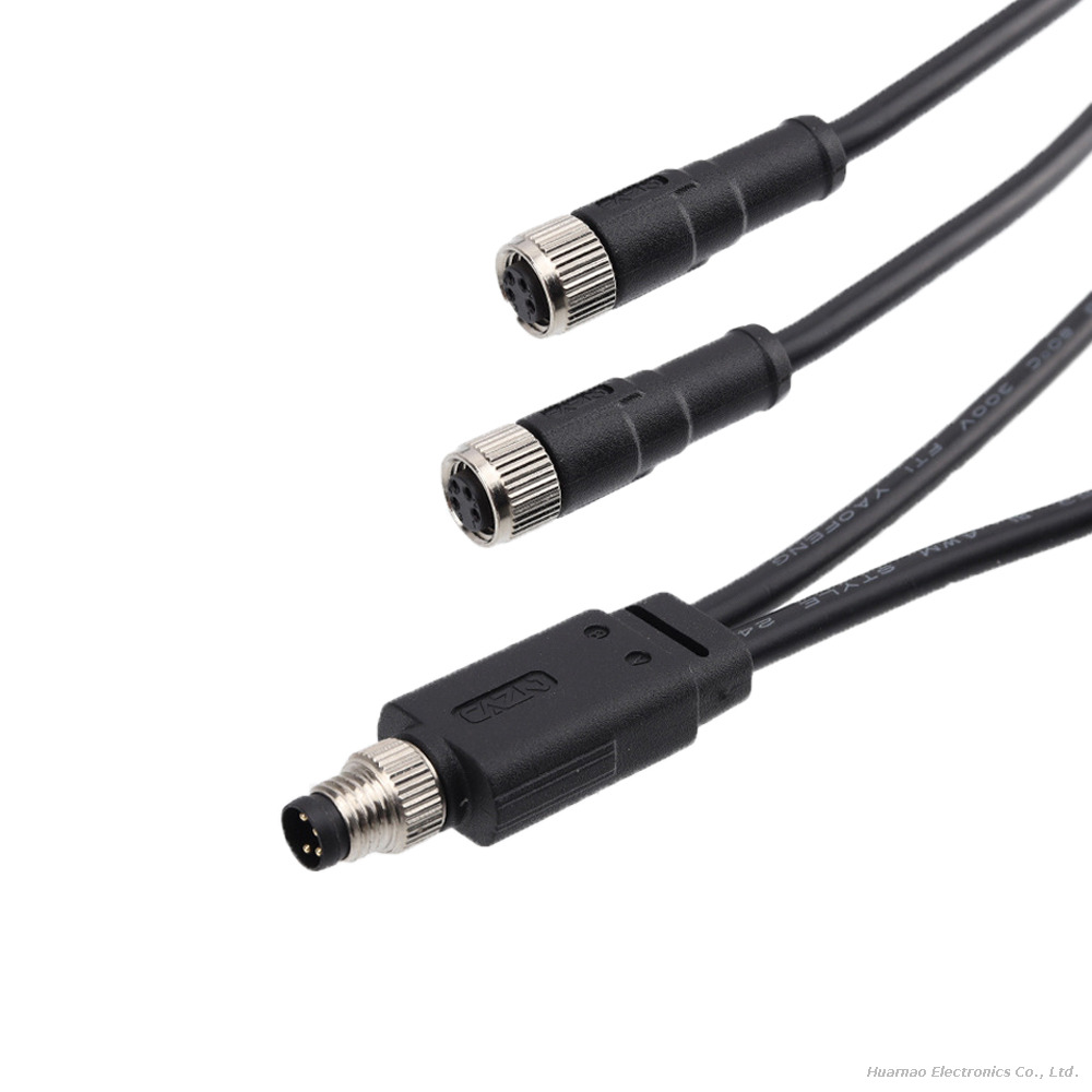 M8 Waterproof Connector Male And Female Adapter Splitter 1 To 2 PVC Cable