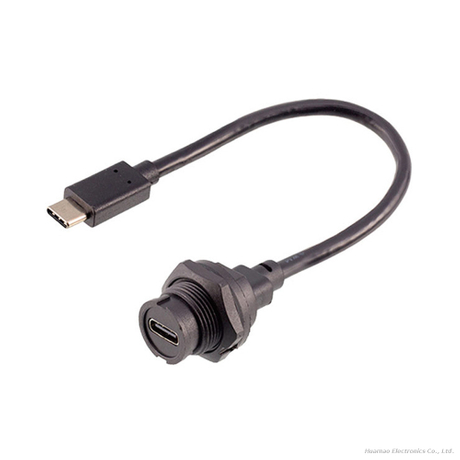 Type C Waterproof IP67 Male To Female Back Mount Receptacle Overmolded Cable