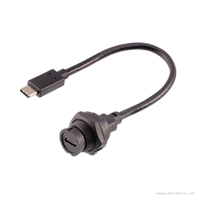 Type C Waterproof IP67 Male To Female Back Mount Receptacle Overmolded Cable