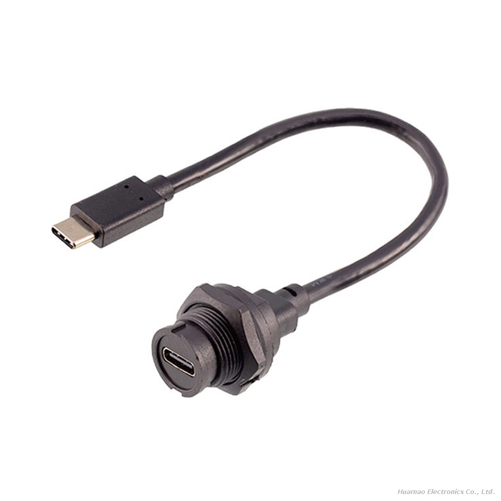 Type C Waterproof IP67 Male To Female Back Mount Receptacle Overmolded Cable