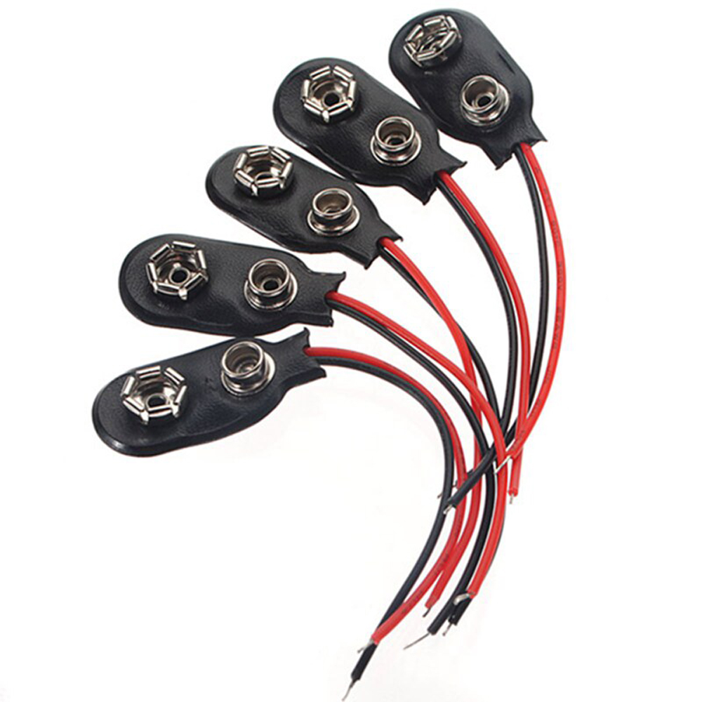 9V Battery Buckle Cable Black Leather With Lead T Type Terminal Connection Wire (2)