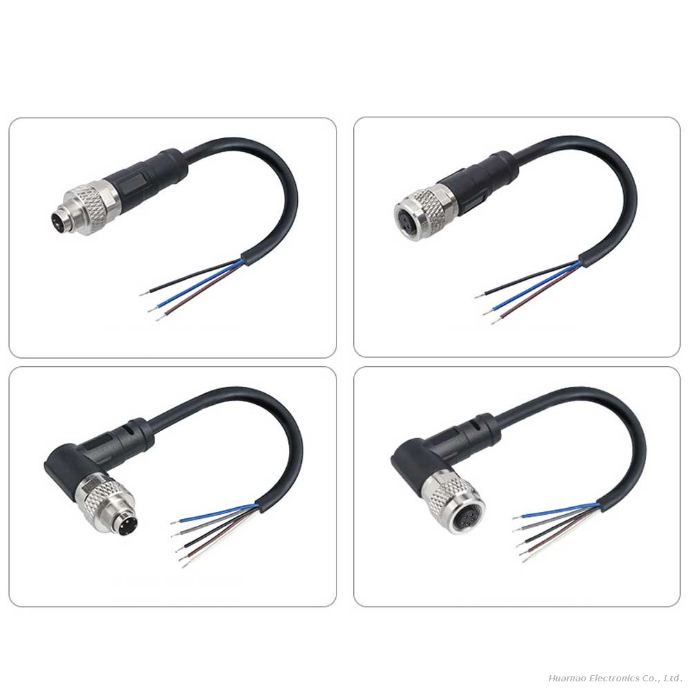 Industrial M9 Male To Pigtail Wire Connector Right Angle 4 Core Small Circular Connector Wire Harness