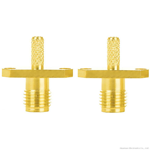 SMA Female Jack External Thread Inner Hole 2-Hole Flange Mount Gold Plated RF Connector
