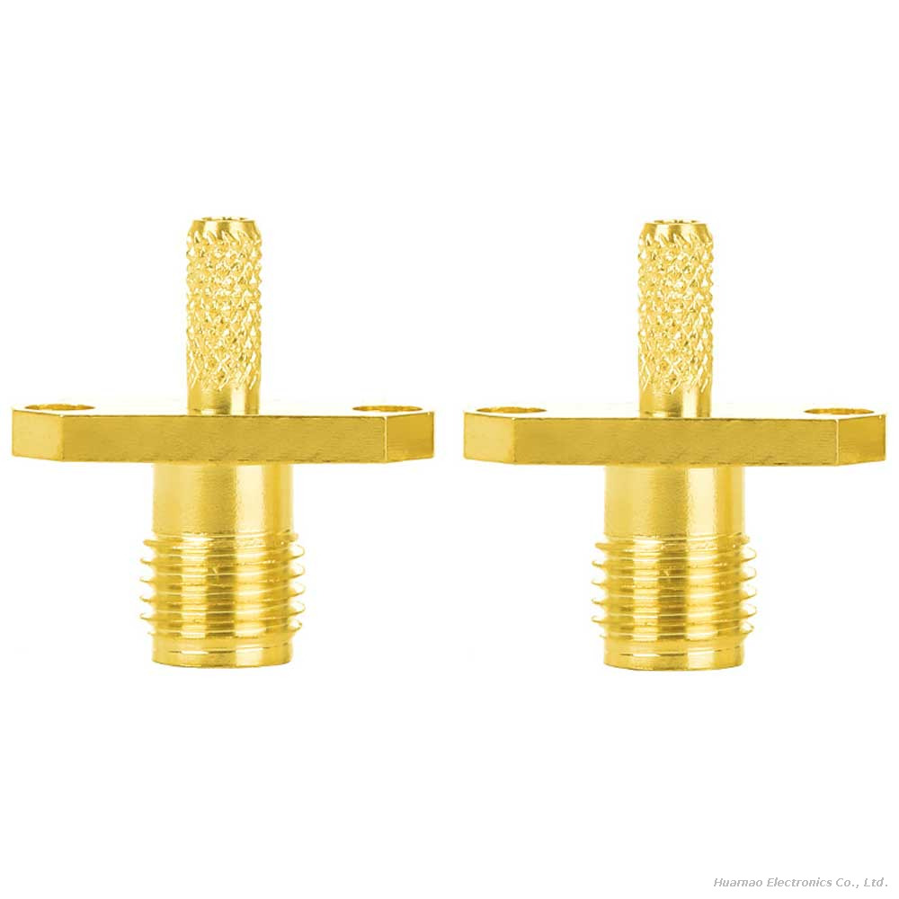 SMA Female Jack External Thread Inner Hole 2-Hole Flange Mount Gold Plated RF Connector