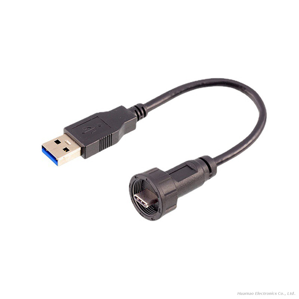 Type C Waterproof IP67 Male To Female Back Mount Receptacle Overmolded Cable