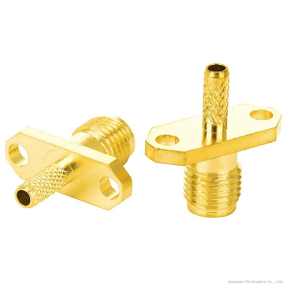 SMA Female Jack External Thread Inner Hole 2-Hole Flange Mount Gold Plated RF Connector