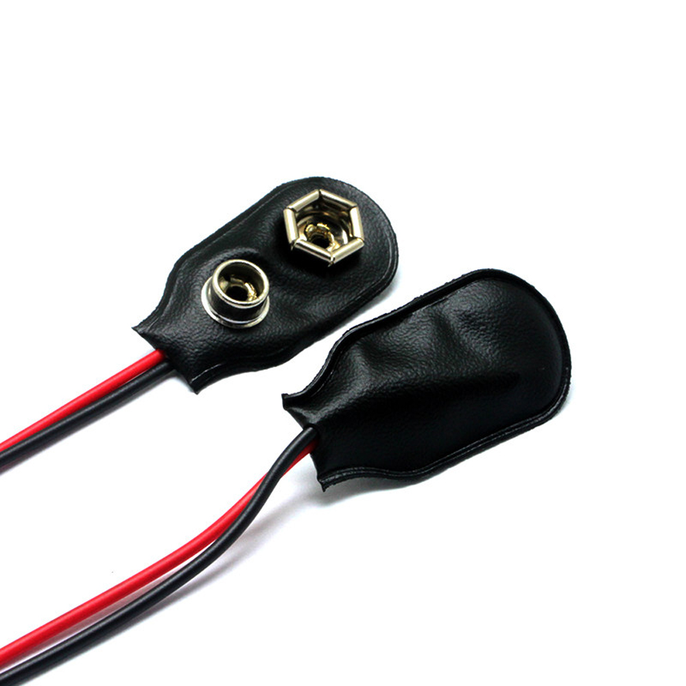 9V Battery Buckle Cable Black Leather With Lead T Type Terminal Connection Wire (1)
