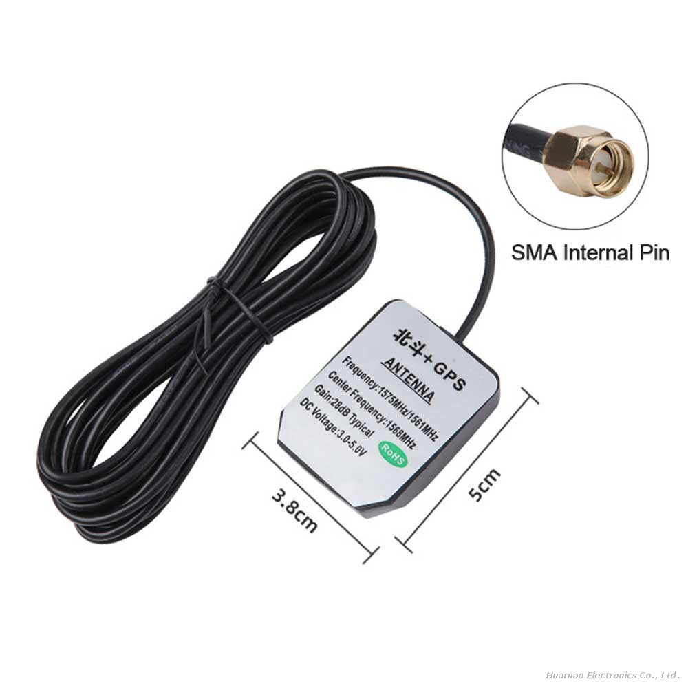 Automotive GPS/Beidou Antenna SMA Male Plug 3M Cable 28dB High Gain Vehicle Positioning Antenna