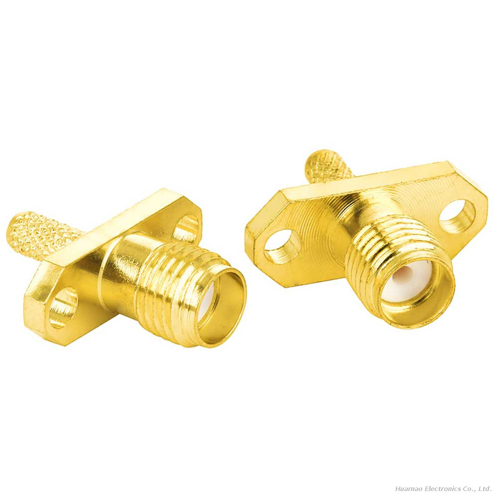 SMA Female Jack External Thread Inner Hole 2-Hole Flange Mount Gold Plated RF Connector