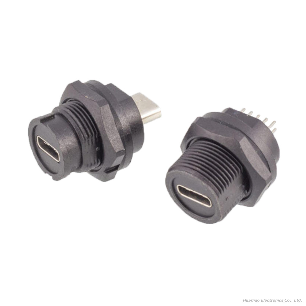 Type C Waterproof IP67 Male To Female Back Mount Receptacle Overmolded Cable