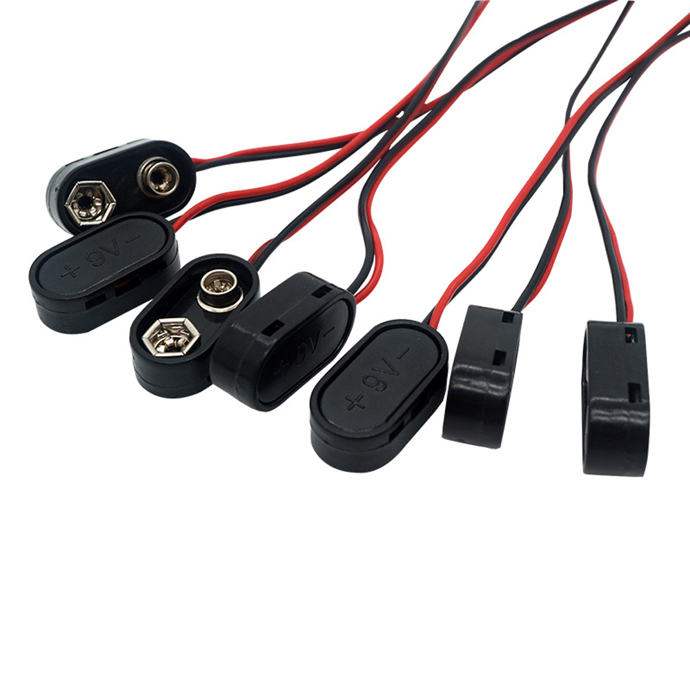 9V Battery Buckle Cable Black Leather With Lead T Type Terminal Connection Wire (5)