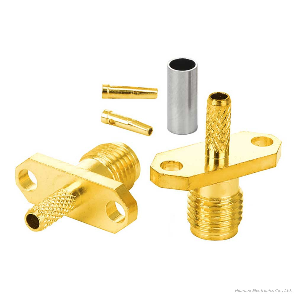 SMA Female Jack External Thread Inner Hole 2-Hole Flange Mount Gold Plated RF Connector