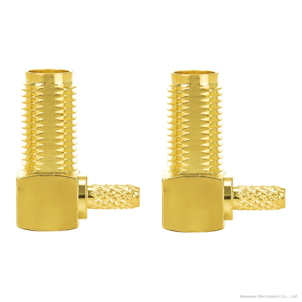 Gold Plated Right Angle SMA KW1.5 Coaxial Plug SMA Female Crimp Type for RG316 RG174