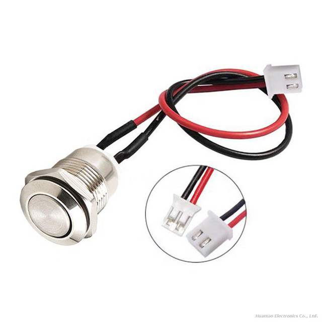 12mm Self-Resetting Metal Push Button with Pre-Crimped Terminal Plug