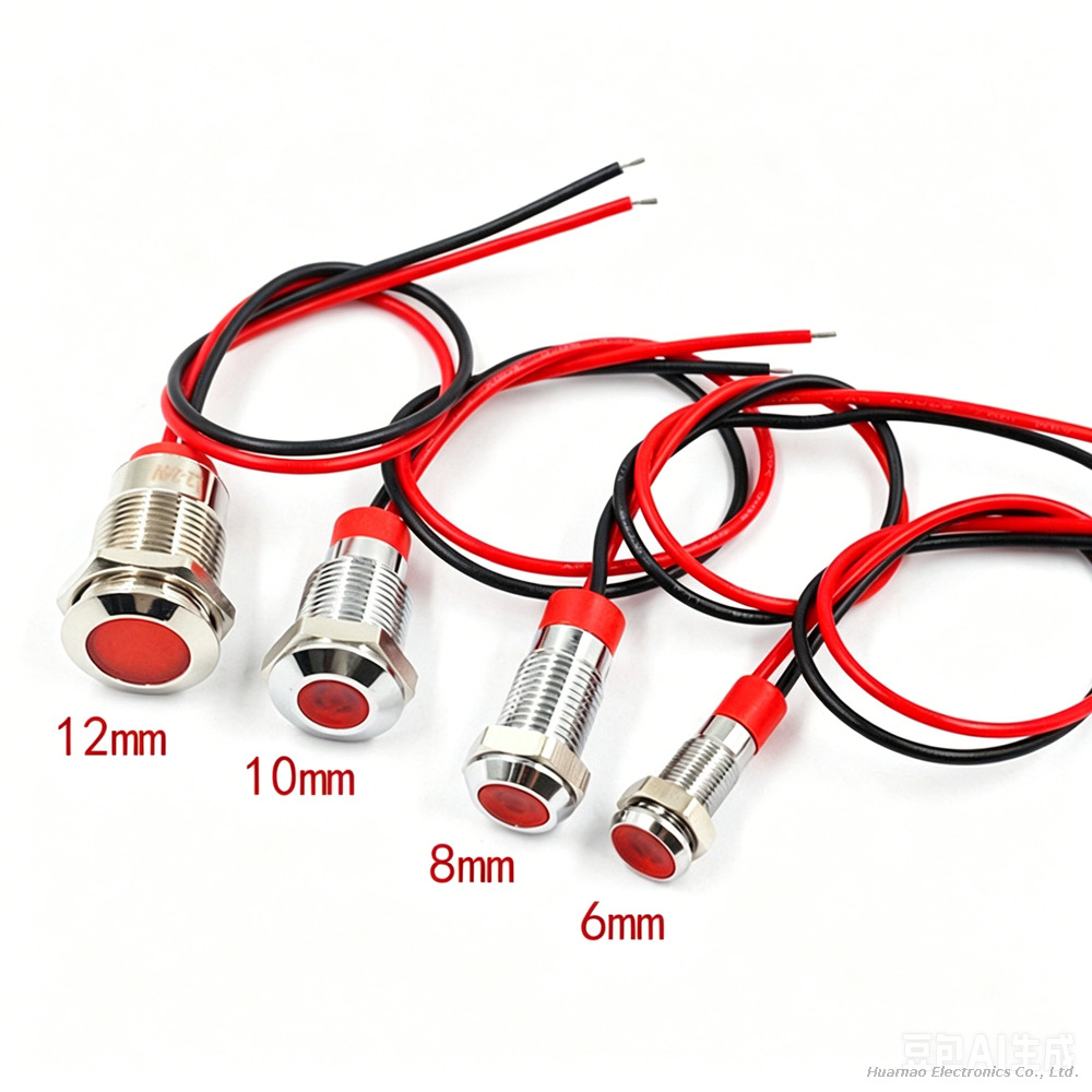 6mm 8mm 10mm 12mm Metal Indicator LED Light with Cable Power Signal Light