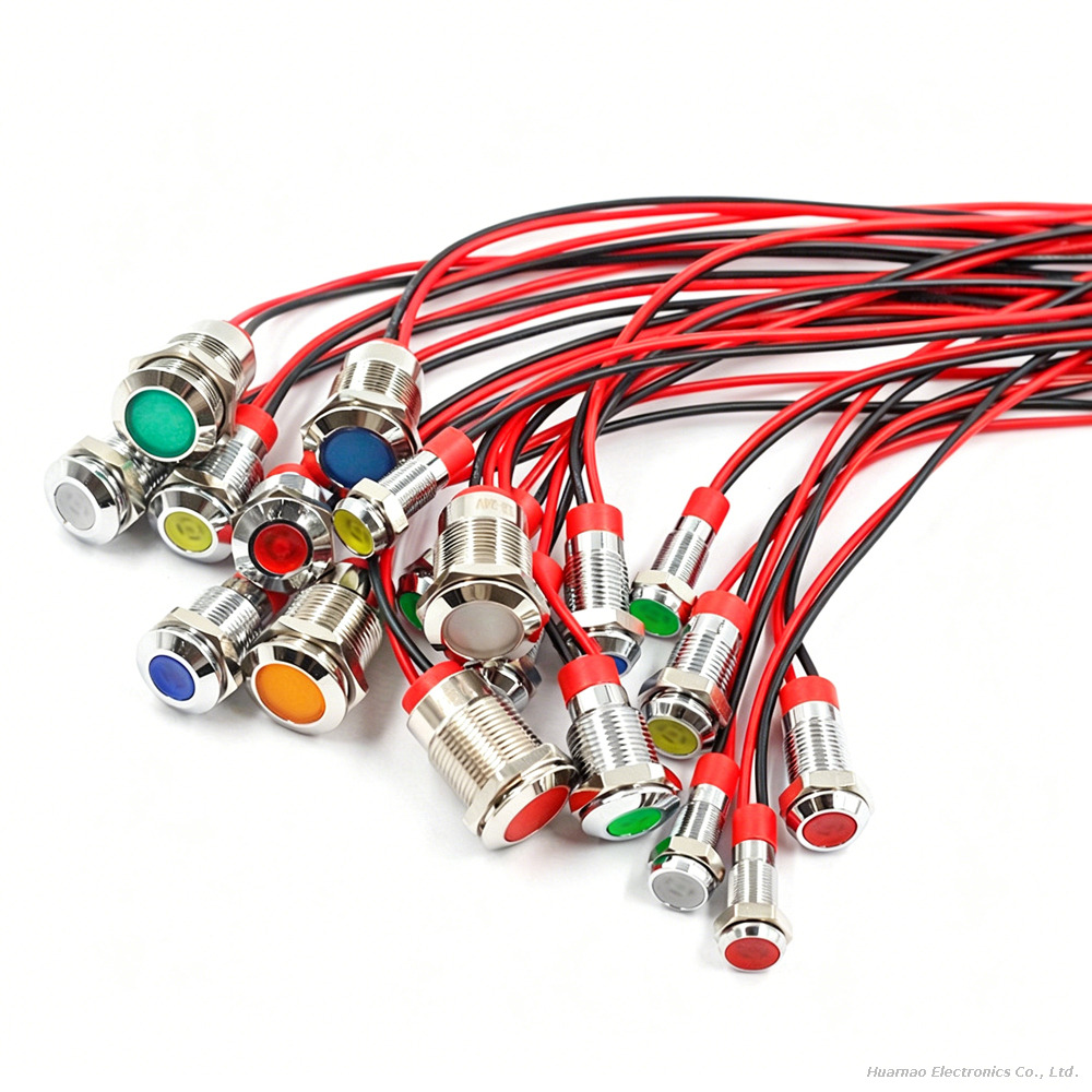 6mm 8mm 10mm 12mm Metal Indicator LED Light with Cable Power Signal Light