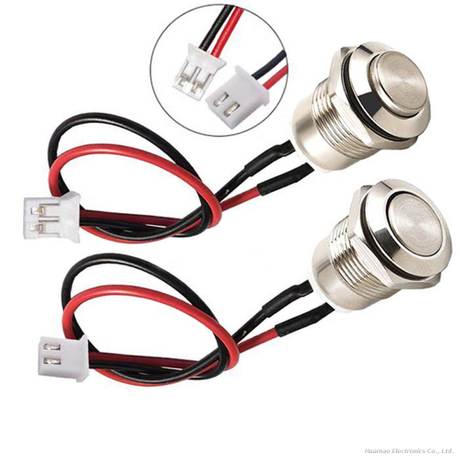12mm Self-Resetting Metal Push Button with Pre-Crimped Terminal Plug