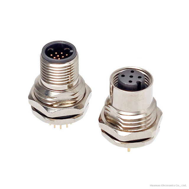 M12 Metal PCB Panel Mount Waterproof IP67 Male Female Socket Connector