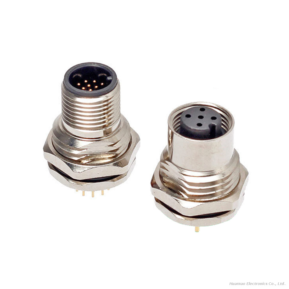 M12 Metal PCB Panel Mount Waterproof IP67 Male Female Socket Connector