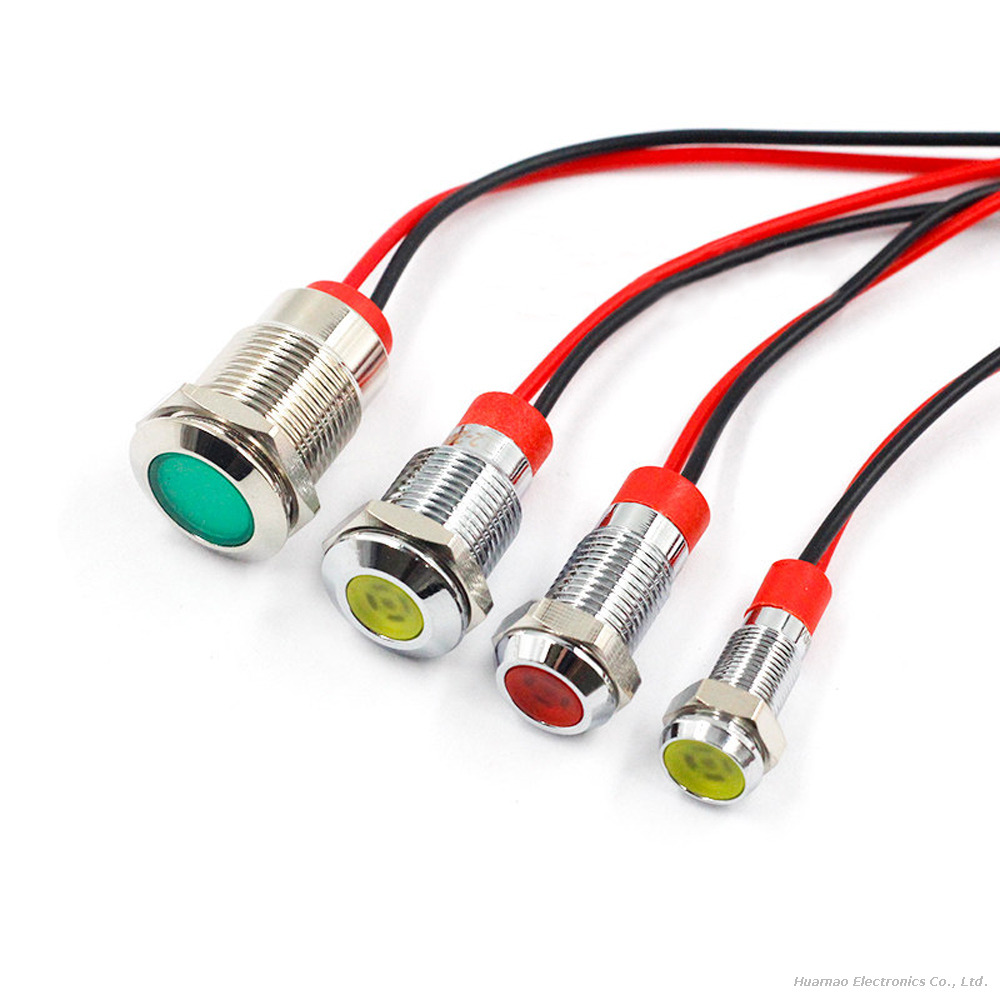 6mm 8mm 10mm 12mm Metal Indicator LED Light with Cable Power Signal Light