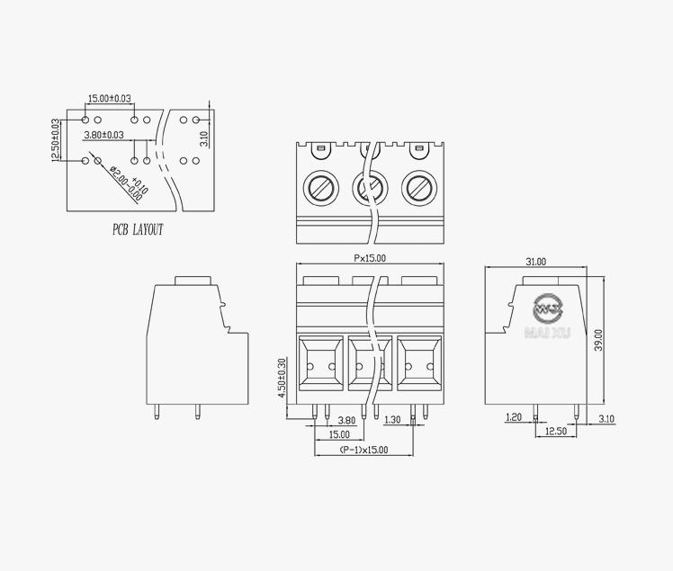 MX 137T-15.0mm PCB Terminal Block 3P Screw Type Connector