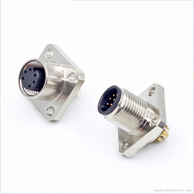 M12 Metal PCB Panel Mount Waterproof IP67 Male Female Socket Connector
