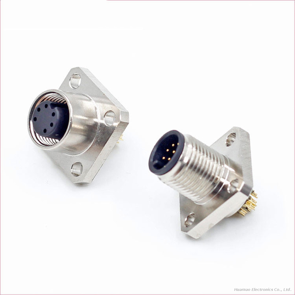 M12 Metal PCB Panel Mount Waterproof IP67 Male Female Socket Connector